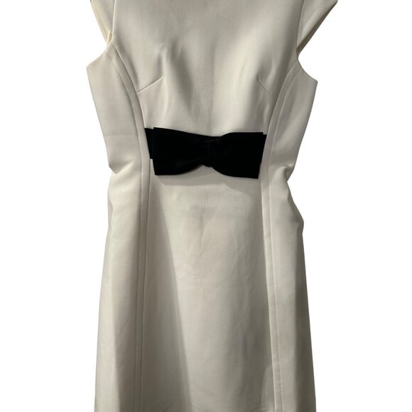 Kate Spade Ivory & Black Bow Detail Sleeveless Dress Size 2 Fitted Silhouette Ba - Picture 2 of 5